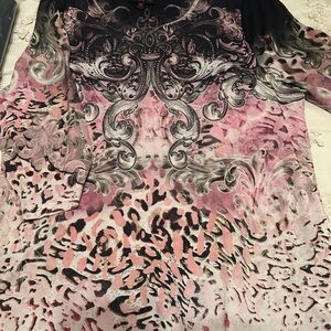 French Blue Woman Elegant Pink Beaded Patterned Blouse